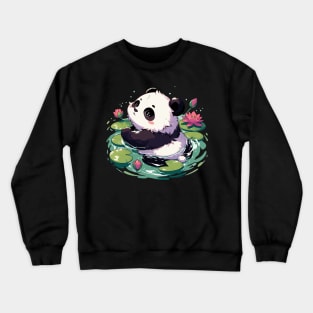 Cute Anime Panda Bear Bath With Water Lily Crewneck Sweatshirt